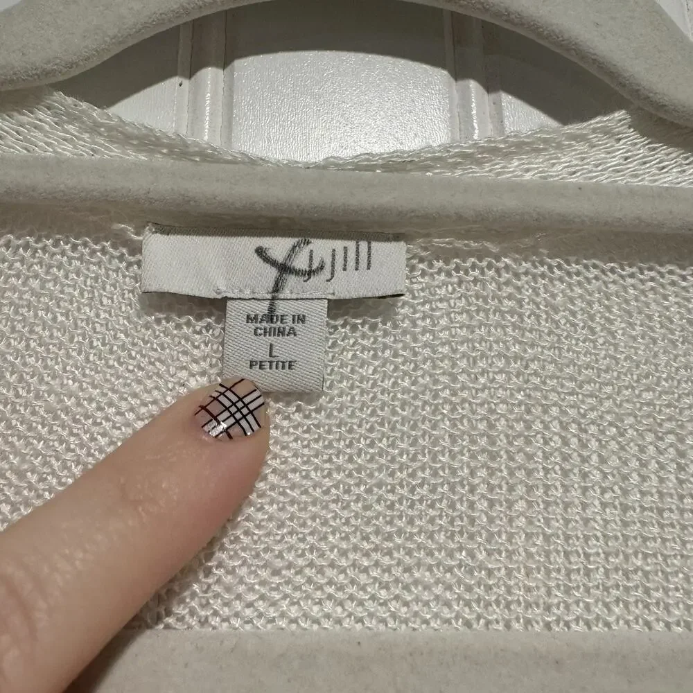 J Jill White Linen Longline Cardigan Lightweight Size Large Petite - Picture 3 of 5